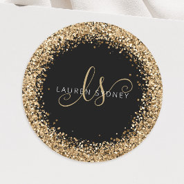 Name des Gold Glitzer Glam Monogram Runder Aufkleber