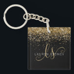 Name des Gold Glitzer Glam Monogram Schlüsselanhänger<br><div class="desc">Glam Gold Glitzer Elegant Monogram Name Schlüsselanhänger Einfach personalisieren dieses schicke Design mit elegantem goldglänzenden Glitzer auf schwarzem Hintergrund. Das Design enthält Ihr handgeschriebenes Skriptmonogramm mit hübschen Wirbel und Namen.</div>