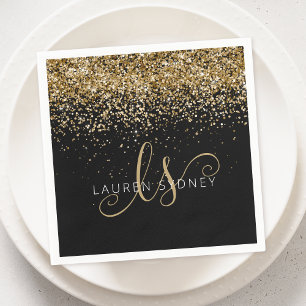 Name des Gold Glitzer Glam Monogram Serviette