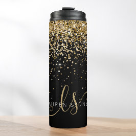 Name des Gold Glitzer Glam Monogram Thermosbecher