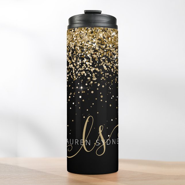 Name des Gold Glitzer Glam Monogram Thermosbecher (Von Creator hochgeladen)