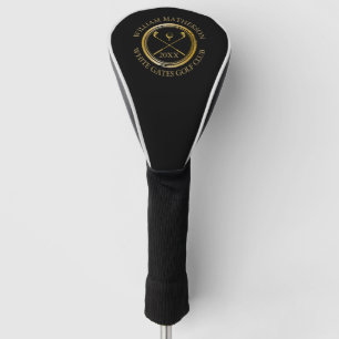 Name des Golfclubs Datum Schwarz und Gold Golf Headcover