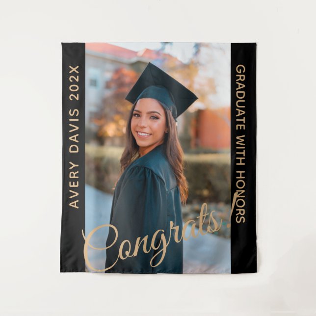 Name des Graduate Foto Year mit Ehrengrad Wandteppich (Vorderseite)