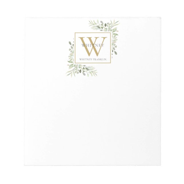 Name des Greenery Monogram Notizblock (Vorderseite)