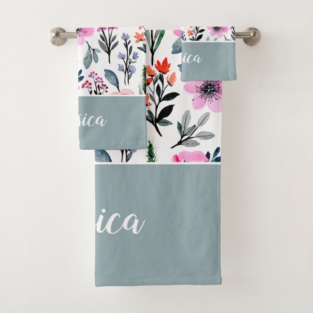 Name des grünen Blumenmusters Badhandtuch Set (Insitu)