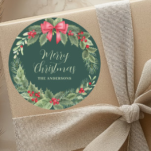 Name des grünen Weihnachtskranzes Runder Aufkleber