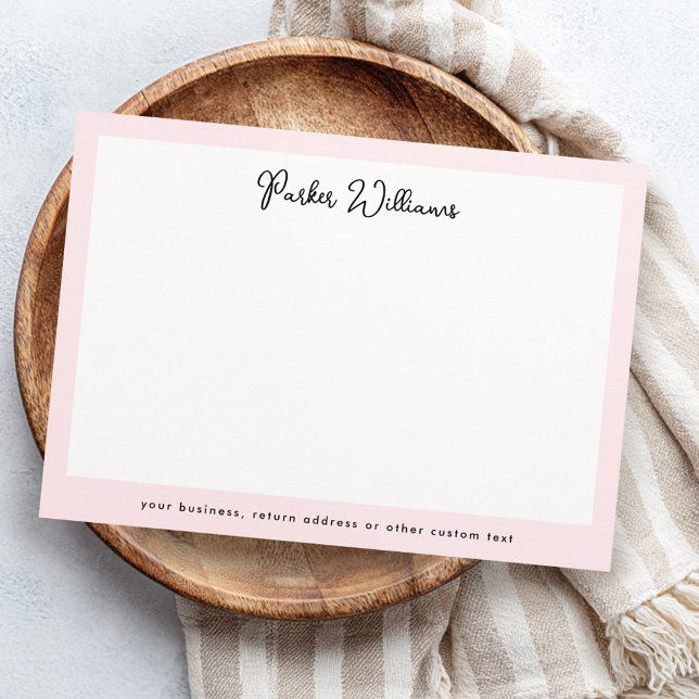 Name des handgeschriebenen Skripts mit hellrosa Ra Mitteilungskarte (Light pink border handwritten script name note card)