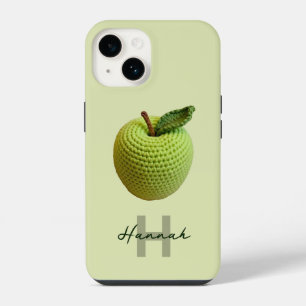 Name des Handmade Craft Green Crochet Applet Monog iPhone 14 Hülle