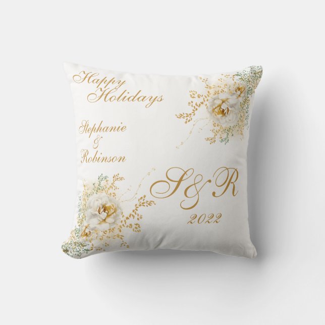 Name des Happy Holidays Monogram Kissen (Vorderseite)