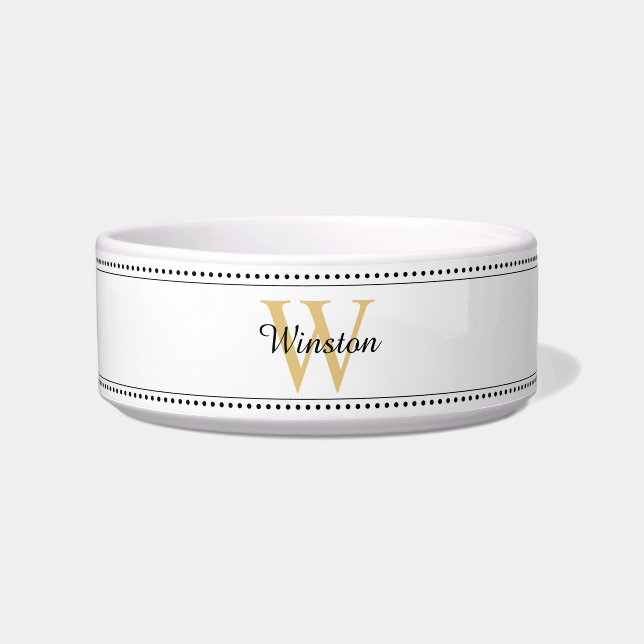 Name des Hauses Gold Monogram White Pet Napf (Vorderseite)