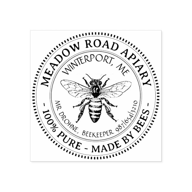 Name des Honigbienenbesitzers Gummistempel (Prägung)