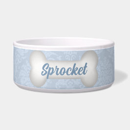 Name des Hundes mit Blau und Hundebone Napf