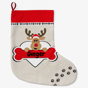 Name des Hundes mit Niedlichem Rentier, weißlich Großer Weihnachtsstrumpf