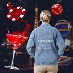 Name des Junggeselinnen-Abschieds Las Vegas Jeansjacke<br><div class="desc">Eine niedliche Denim-Jacke,  in der die Braut als Weißschrift bezeichnet wird. Diese Jacke ist ideal für Bachelorette Girls,  die in Vegas übernachten. Um den Text zu ändern,  klicken Sie auf die Schaltfläche Personalisieren.</div>