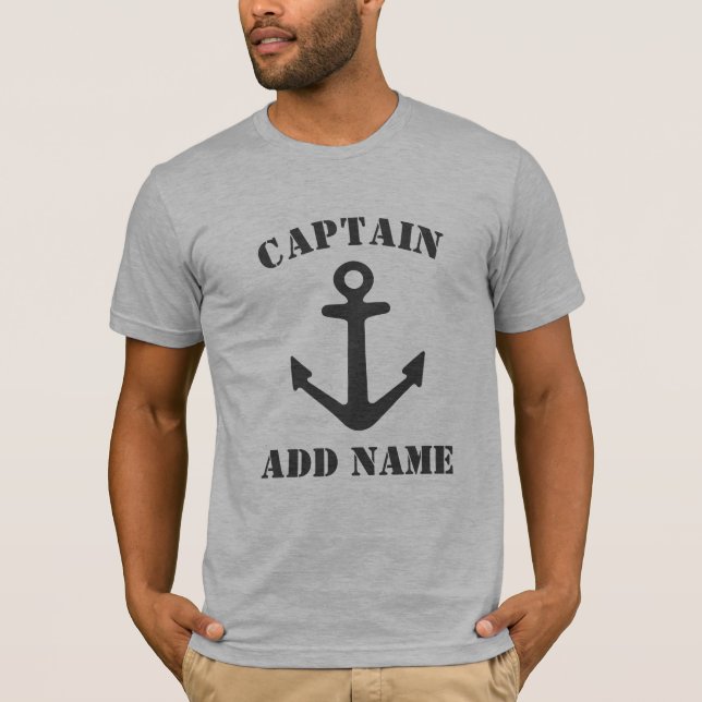 Name des Kapitäns nautischer Anker grau bis Shirt (Vorderseite)