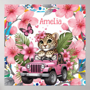 Name des Kindes & Florale Baby-Dschungel-Tiere-Nur Poster