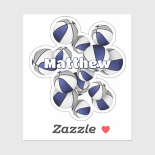 Name des Kindes in Blau Grau Teamfarben Basketbäll Aufkleber