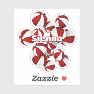 Name des Kindes in Rot-Weiß-Teamfarben Basketbälle Aufkleber