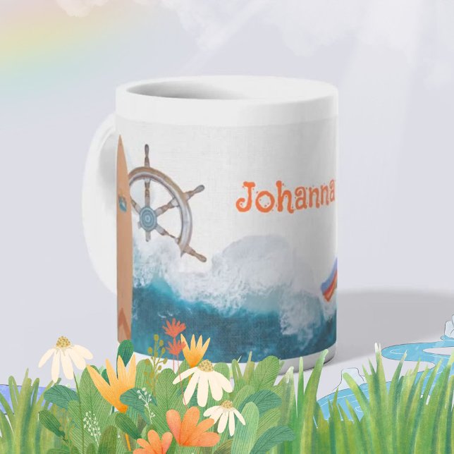 Name des Kindes Nautisches Einhorn Regenbogen  Kaffeetasse (Rainbow Unicorn Ocean Theme with Name Coffee Mug ©Susanne Sachers - Sunny Mind 🌞)