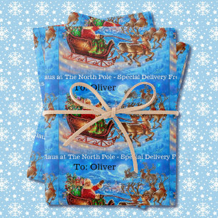 Name des Kindes Nordpol Weihnachtsmann hinzufügen Geschenkpapier Set