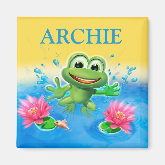 Name des Kindes überspringender Frosch Kühlschrank Magnet (Vorne)