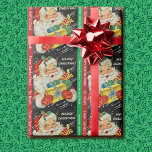 Name des Kindes Weihnachtsgeschenk des Weihnachtsm Geschenkpapier<br><div class="desc">Retro Santa Claus Weihnachts Geschenkpapier Wrapping Papier hinzufügen Kindername</div>