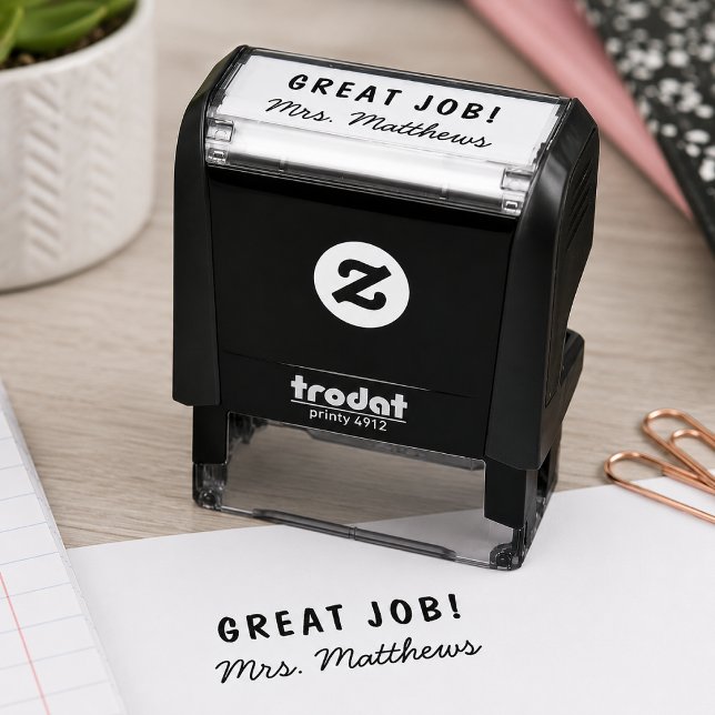 Name des Lehrers | Große Arbeitswörter der Förderu Permastempel (Custom classroom reward stamp with teacher name for grading, journals, and worksheets)
