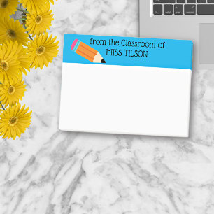 Name des Lehrers Klassenzimmer, Bleistift, blauer  Post-it Klebezettel