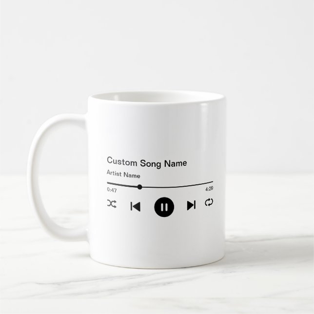 Name des Liedes und Künstlermusikplayer Kaffeetasse (Links)
