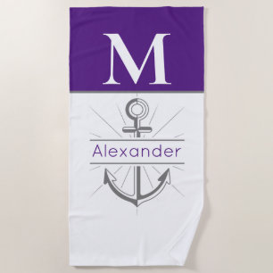 Name des Lila Anchor-Monogramms der Küste Strandtuch
