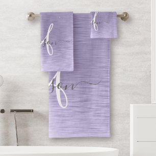 Name des lila gebürsteten Metalls Silber Glitzer M Badhandtuch Set