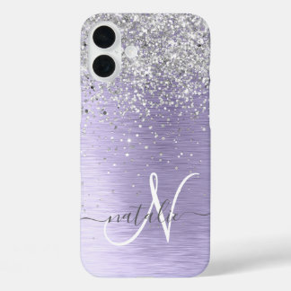 Name des lila gebürsteten Metalls Silber Glitzer M iPhone 16 Plus Hülle