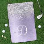 Name des lila gebürsteten Metalls Silber Glitzer M Golfhandtuch<br><div class="desc">Dieses trendige,  schicke Handtuchdesign mit hübschem silber glänzenden Glitzer auf lila gebürstetem metallischem Hintergrund ist einfach zu personalisieren.</div>