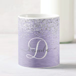 Name des lila gebürsteten Metalls Silber Glitzer M Kaffeetasse<br><div class="desc">Dieses trendige,  schicke Coffee Tasse Design mit hübschem silber funkelndem Imitat Glitzer auf lila gebürstetem metallischem Hintergrund ist einfach zu personalisieren.</div>