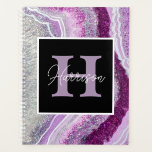Name des lila Geode Agate Crystal Monogramms Planer