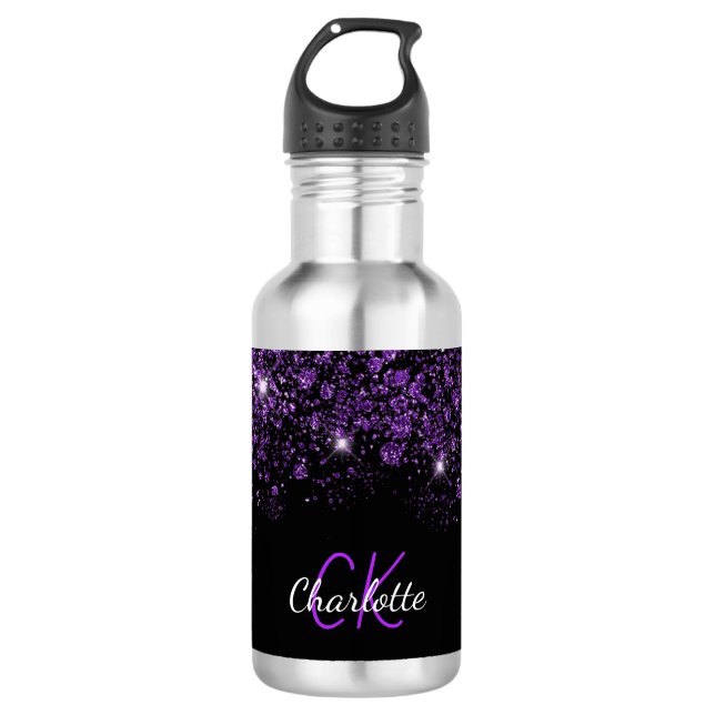 Name des lila Glitzer Edelstahlflasche (Vorderseite)