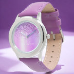 Name des lila Glitzer Glam Metal Monogram Armbanduhr<br><div class="desc">Lila Imitate Foil metallic Sparkle Glitzer gebürstete Metal Monogram Name Watch. Das macht den perfekten 16 Geburtstag,  Hochzeit,  Brautparty,  Jubiläum,  Babydusche oder Junggeselinnen-Abschied Geschenk für jemanden,  der Lieben glamourösen Luxus und schicke Stile.</div>