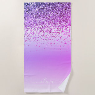 Name des lila Glitzer Metal Monogramm Strandtuch