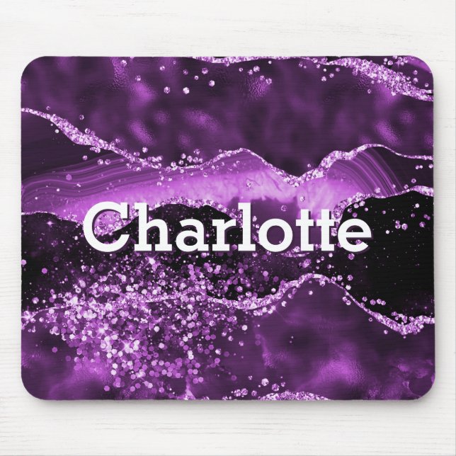Name des lila Marmormonogramms Mousepad (Vorne)