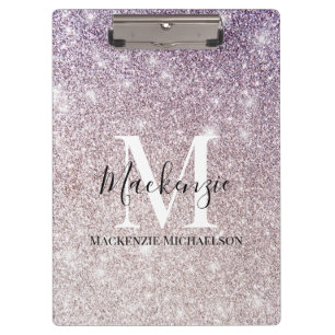 Name des Lila, rosa Ombre-Glitzer Monogram Klemmbrett