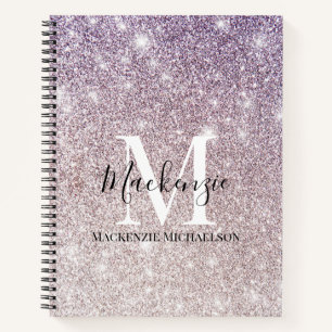 Name des Lila, rosa Ombre-Glitzer Monogram Notizbuch