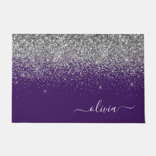 Name des lila Silver Glitzer Girl Monogram Fußmatte