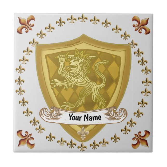Name des Lion Shield-Familienwappens Fliese (Vorderseite)