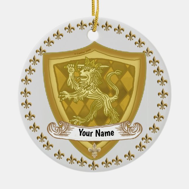 Name des Lion Shield-Familienwappens Keramik Ornament (Vorne)