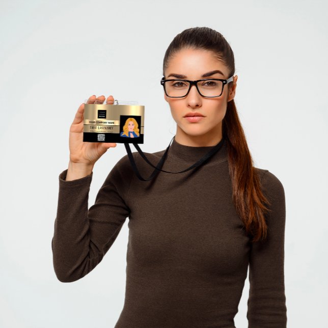 Name des Logos des Mitarbeiters Scanner Black Gold Ausweis (Employee Barcode Logo Name Scanner Black Gold Lux Badge)