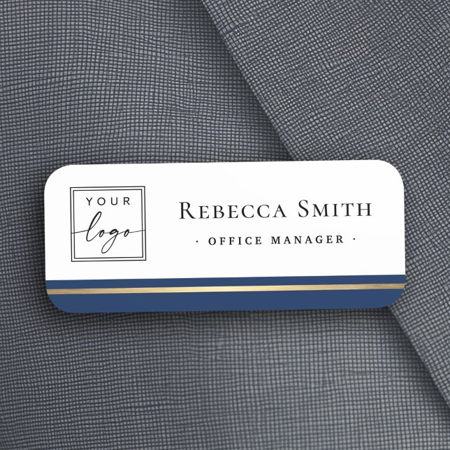 Name des Logos dunkelblau weiß Namensschild (Logo name title dark blue border white modern name tag)