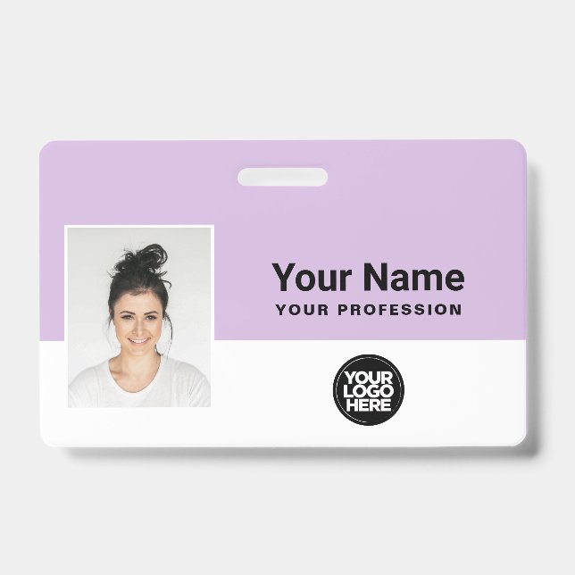Name des Logos für Lila Mitarbeiter-Foto-Bar Ausweis (Vorderseite)