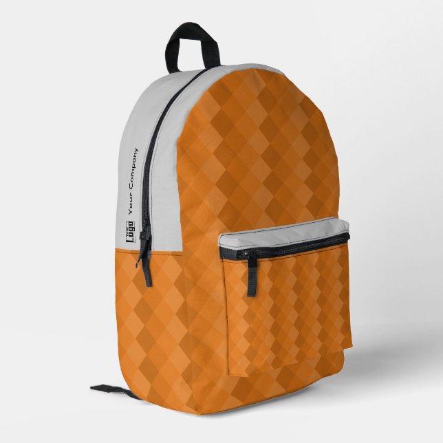 Name des Logos - Orange & Grau-Muster aus Erddünn Bedruckter Rucksack (Rückseitige Ecke links)