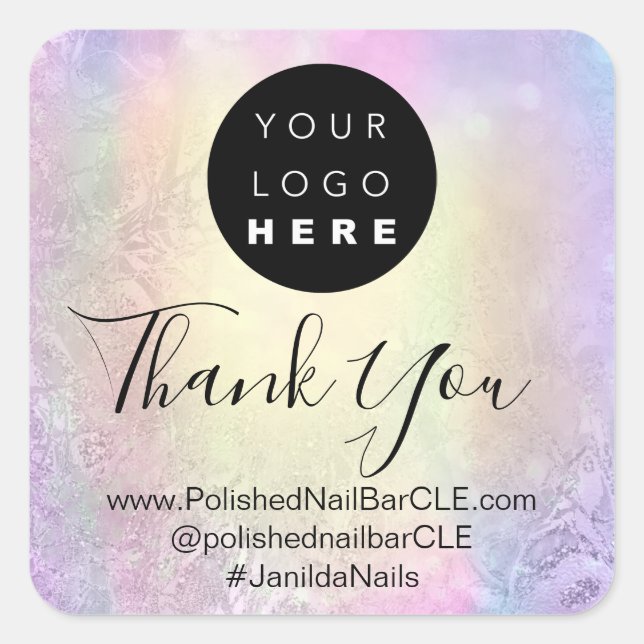 Name des Logounternehmens Vielen Dank Gold Hologra Quadratischer Aufkleber (Vorderseite)