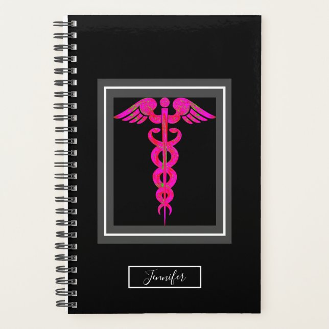Name des Medical Black Pink Caduceus Symbol Planer (Vorderseite)